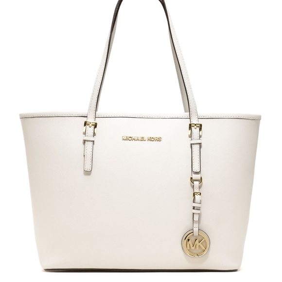 Michael Kors jet set Saffiano leather travel tote bag medium white shopper shopp